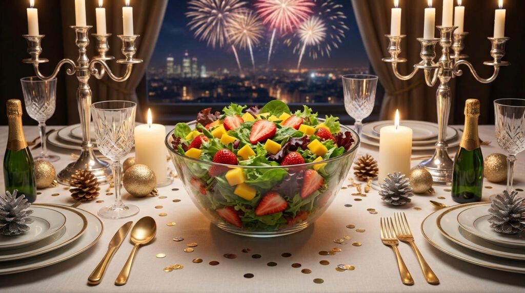 salada de folhas verdes e frutas