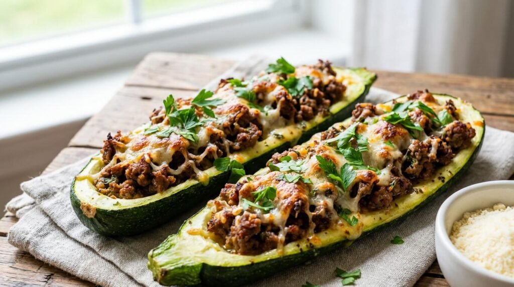 abobrinha recheada com carne moída magra