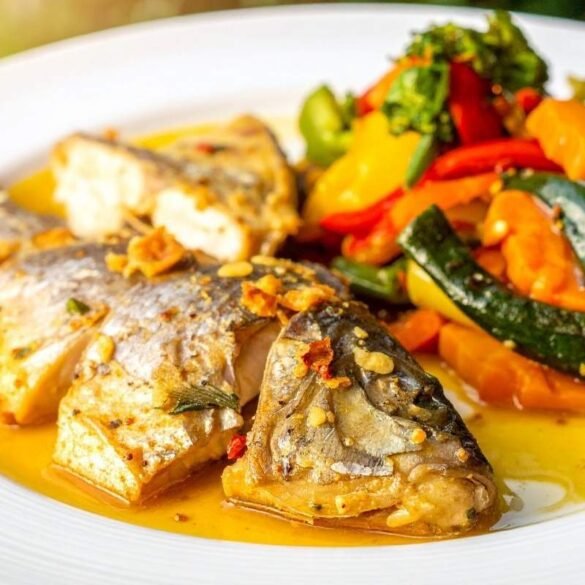 peixe assado com legumes